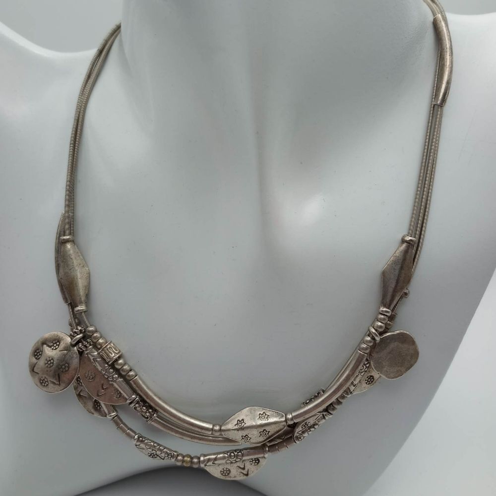 St tropez designer Solid sterling‎ silver Aztec necklace multi strand rare!